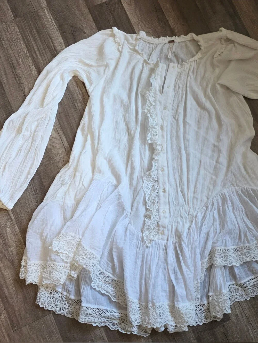 FREE PEOPLE JEANNETTE Ivory Edwardian Regency Lace Tunic Dress Darcy Boho